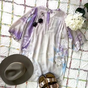 90s Lavender & Grey Floral Light-Weight Ethereal Tunic